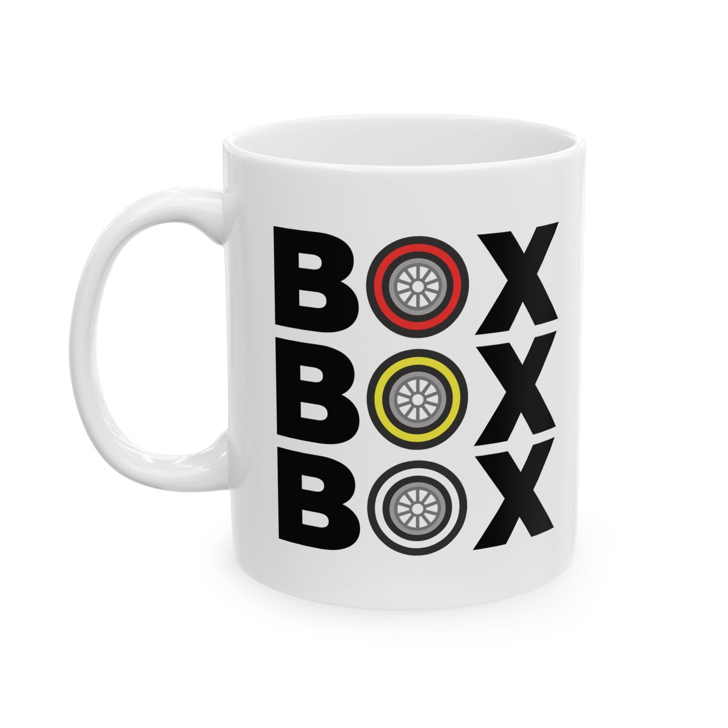 BOX BOX BOX – Formula 1 Mug (Tyre Compound Edition)