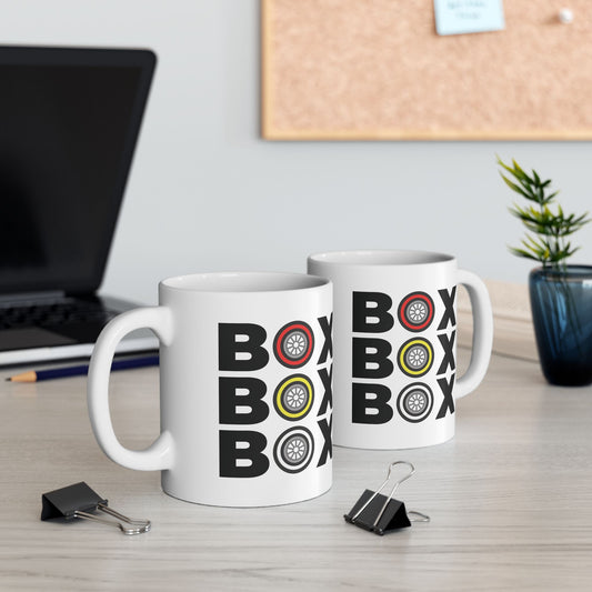 BOX BOX BOX – Formula 1 Mug (Tyre Compound Edition)