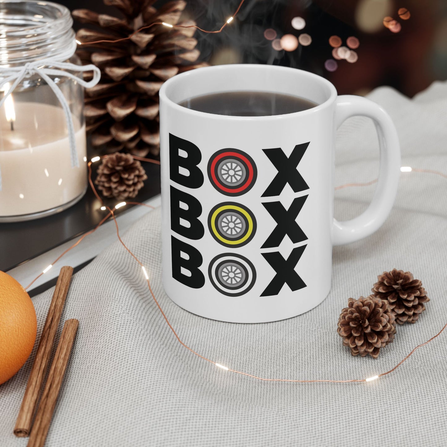 BOX BOX BOX – Formula 1 Mug (Tyre Compound Edition)